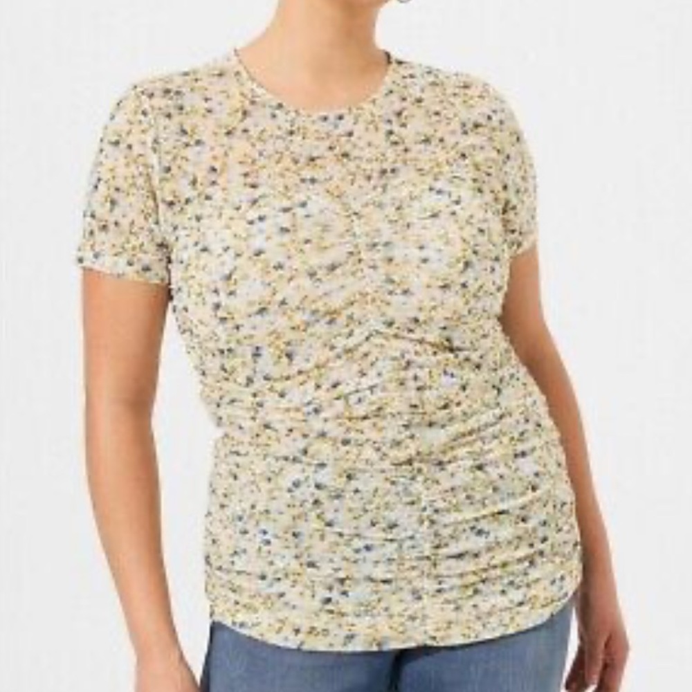 Torrid NEW Stretch Mesh Crew Neck Ruched Top Ditsy Floral Size 2X High Neck